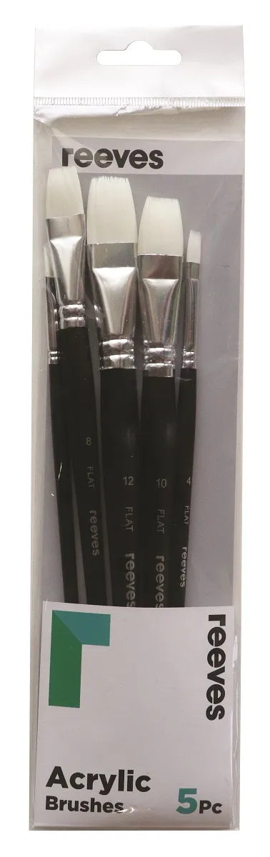 Reeves Acrylic White Synthetic Flat Short Handle Brushes Set of 5