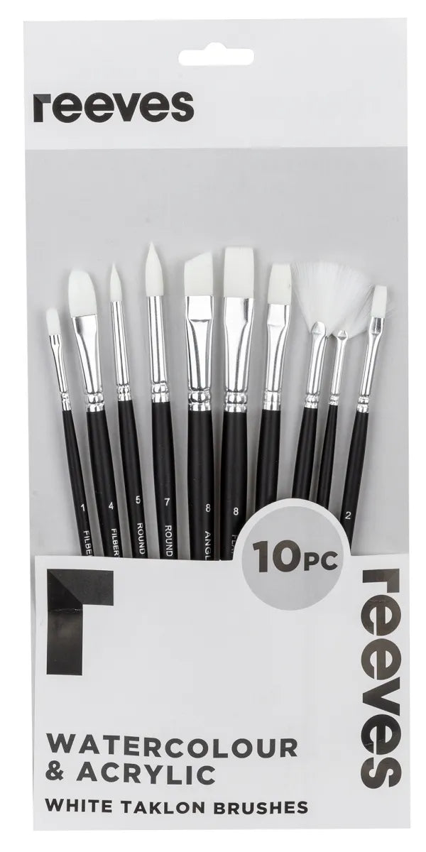 Reeves White Taklon Short Handle Brushes Set Of 10