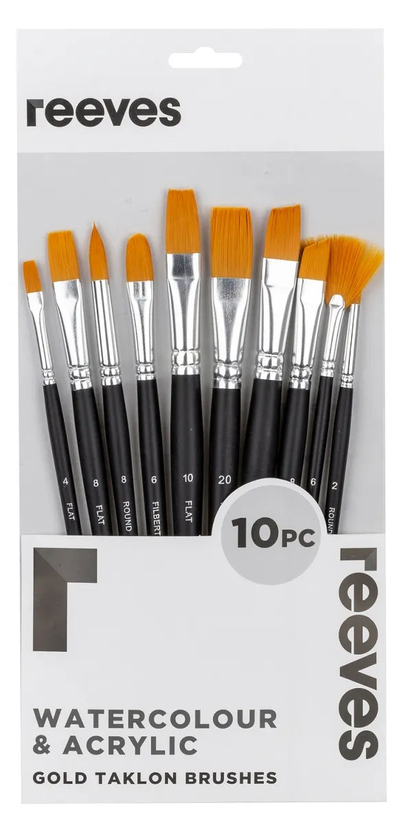 Reeves Golden Taklon Short Brushes Set Of 10