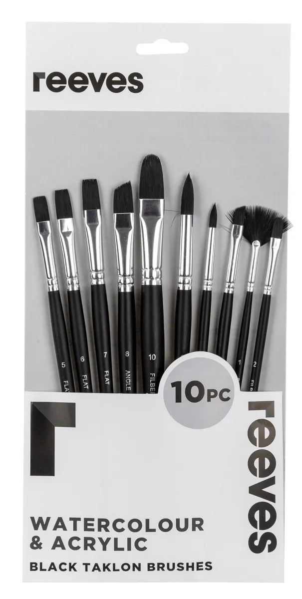 Reeves Black Taklon Short Handle Brushes Set Of 10