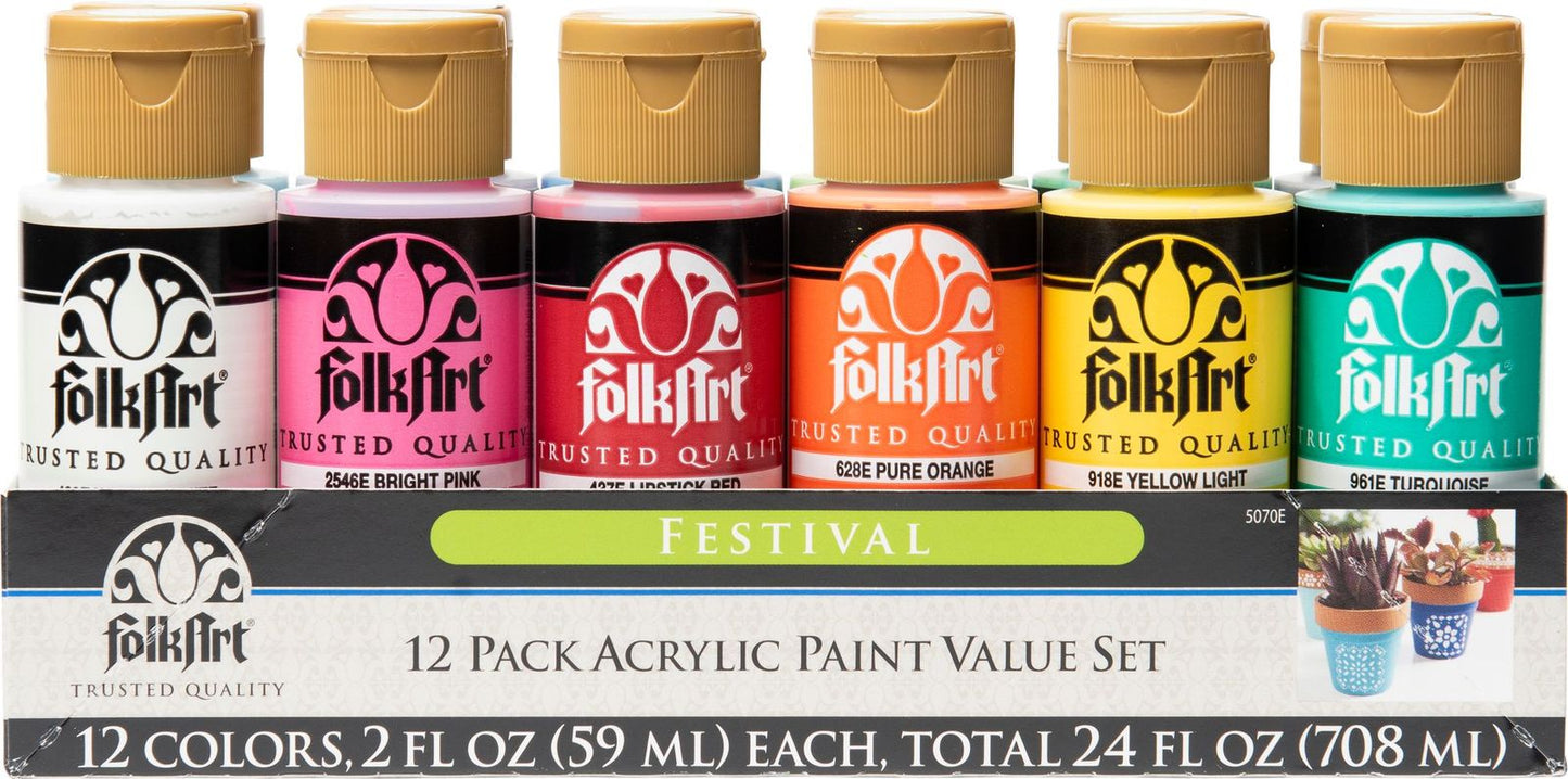 FolkArt Acrylic 59ml Festival Paints - Set Of 12