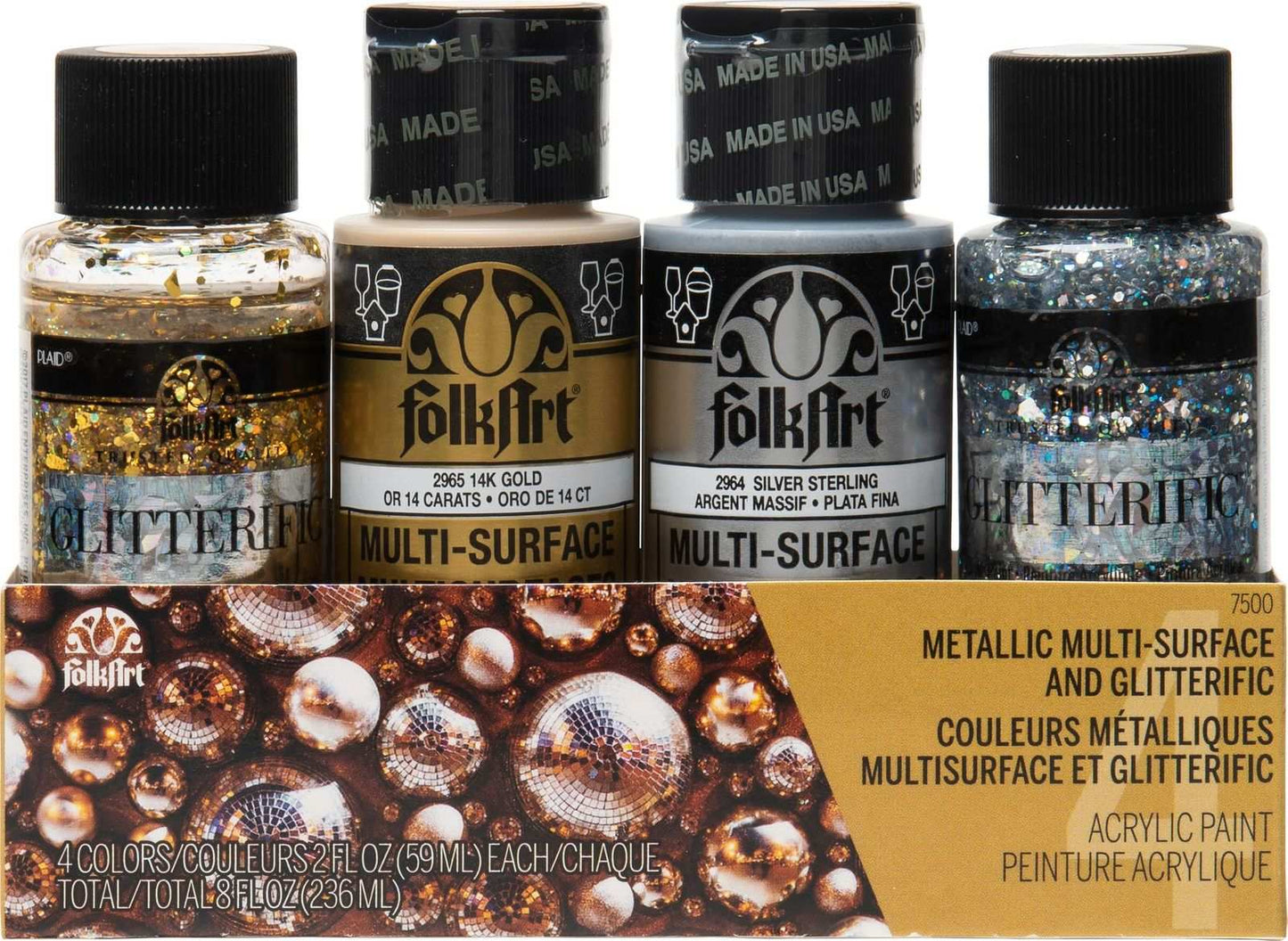 FolkArt Acrylic Metallic/Glitterific Paints 59ml - Set Of 4
