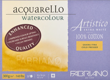 Fabriano Artistico Watercolour Enhanced 300gsm Cold Press Extra White 20 Sheet Blocks