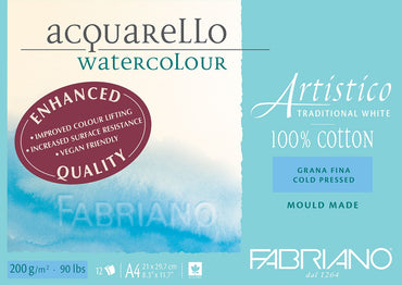 Fabriano Artistico Watercolour Enhanced 200gsm Cold Press 12 Sheet Pads
