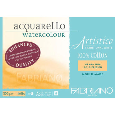 Fabriano Artistico Watercolour Enhanced 300gsm Cold Press 12 Sheet Pads