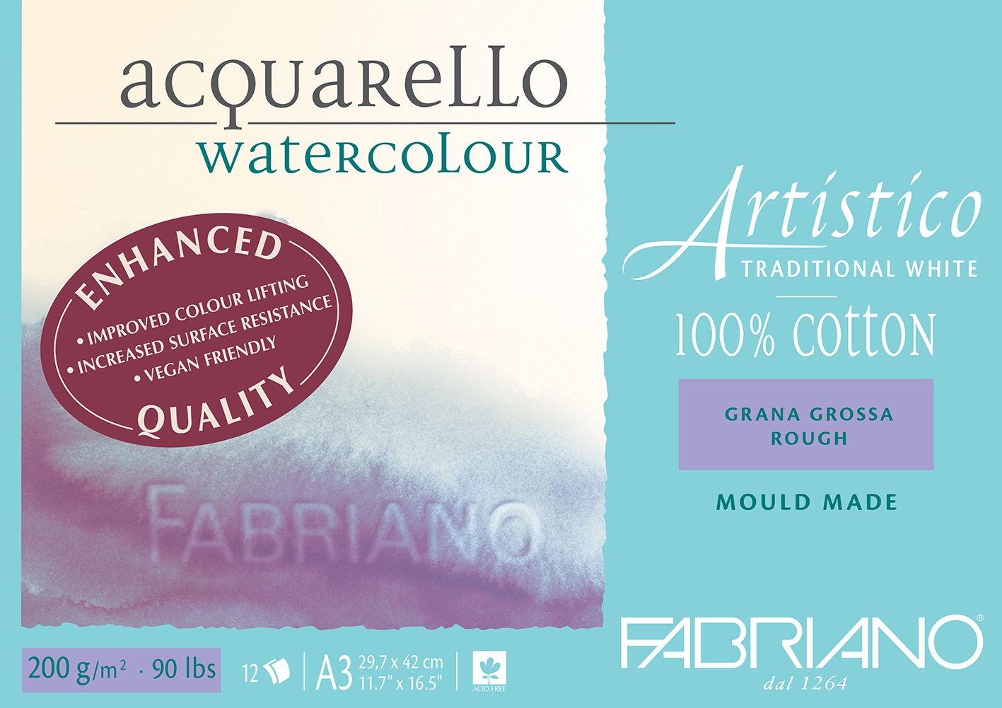 Fabriano Artistico Watercolour Enhanced 200gsm Rough 12 Sheet Pads