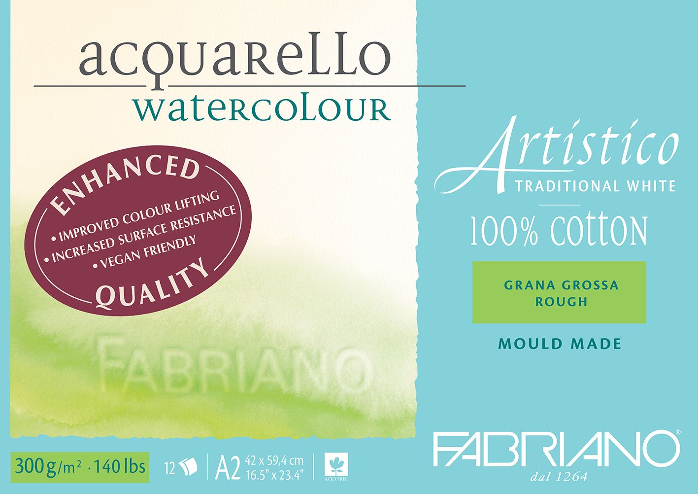 Fabriano Artistico Watercolour Enhanced 300gsm Rough 12 Sheet Pads