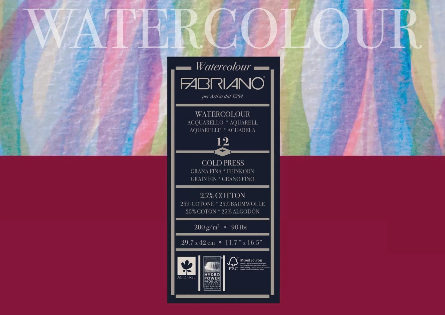 Fabriano Studio Watercolour 200gsm Cold Pressed 12 Sheet Pads