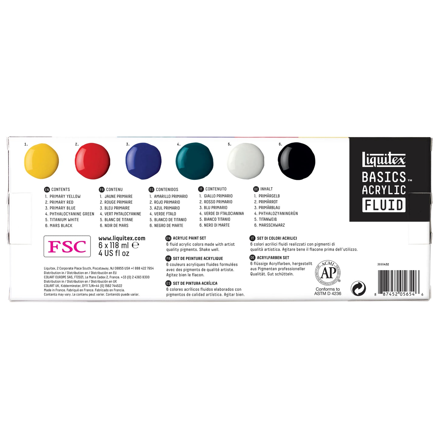 Liquitex Basics 118ml Acrylic Fluid Paints Set of 6