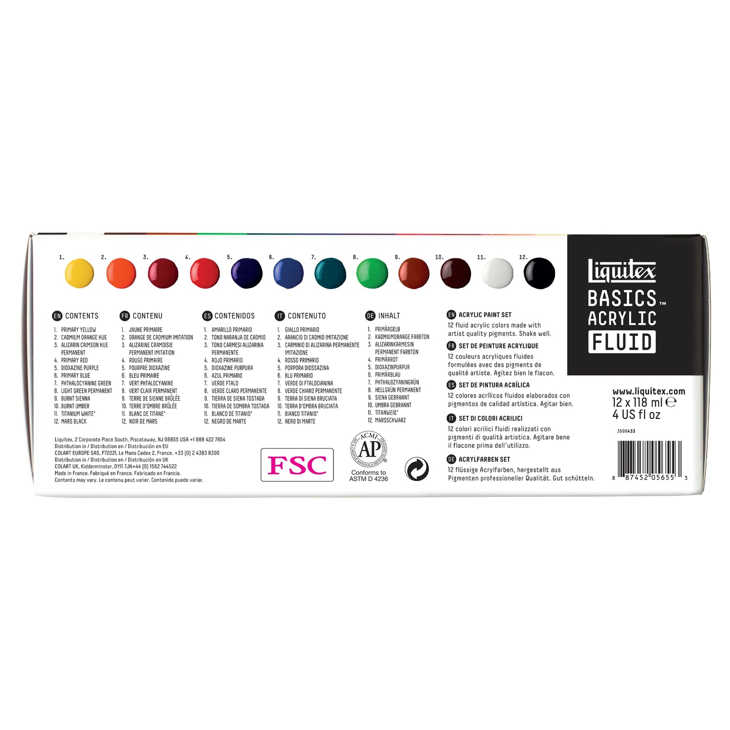 Liquitex Basics 118ml Acrylic Fluid Paints Set of 12
