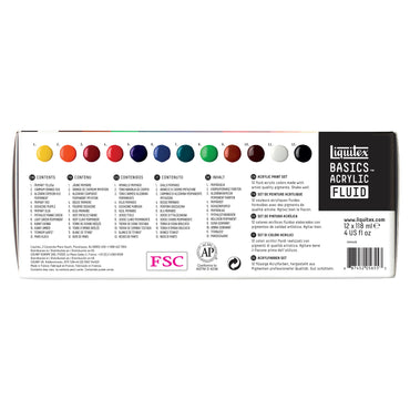 Liquitex Basics 118ml Acrylic Fluid Paints Set of 12