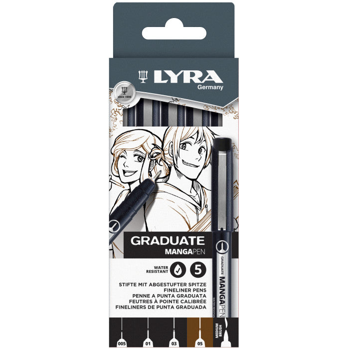 Lyra Graduate Mangapen Pigmented Ink Pens Pack of 5