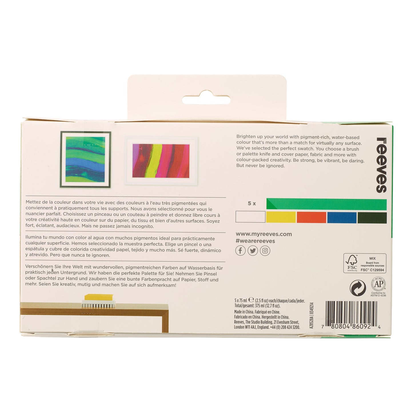 Reeves 75ml Acrylic Paints Set Of 5