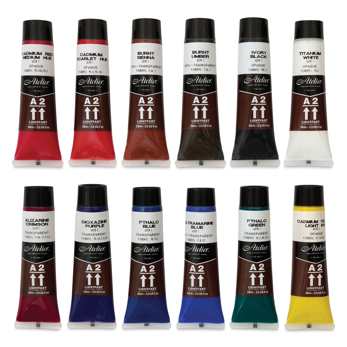 A2 Acrylic Lightfast Heavybody Paints Set of 12 X 20ml