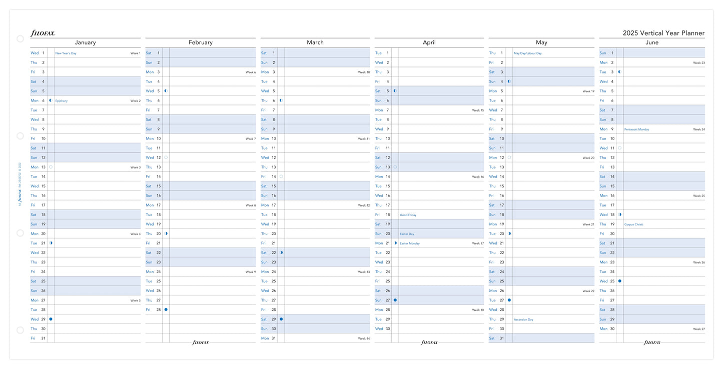 Filofax Year Planner Vertical A4 2025 Refill