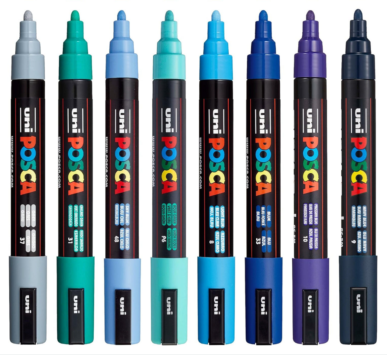 Uni Posca PC-5M 1.8-2.5mm Medium Bullet Cool Colour Markers Set of 8