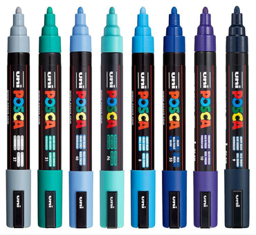 Uni Posca PC-5M 1.8-2.5mm Medium Bullet Cool Colour Markers Set of 8