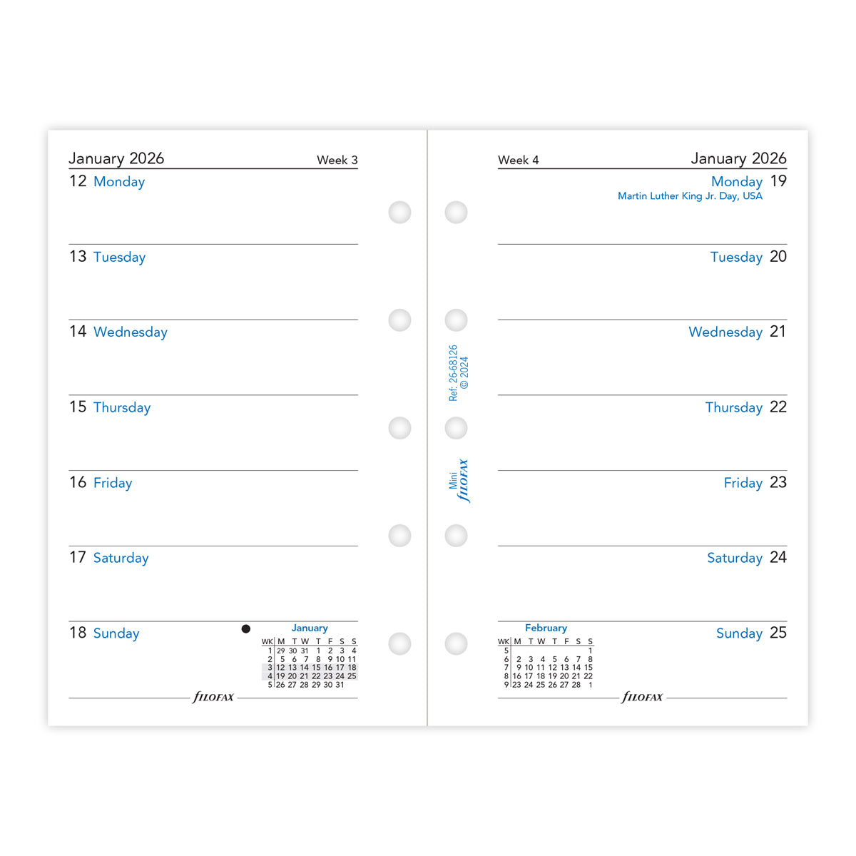 Filofax Refill Classic Week Per Page Mini 2026