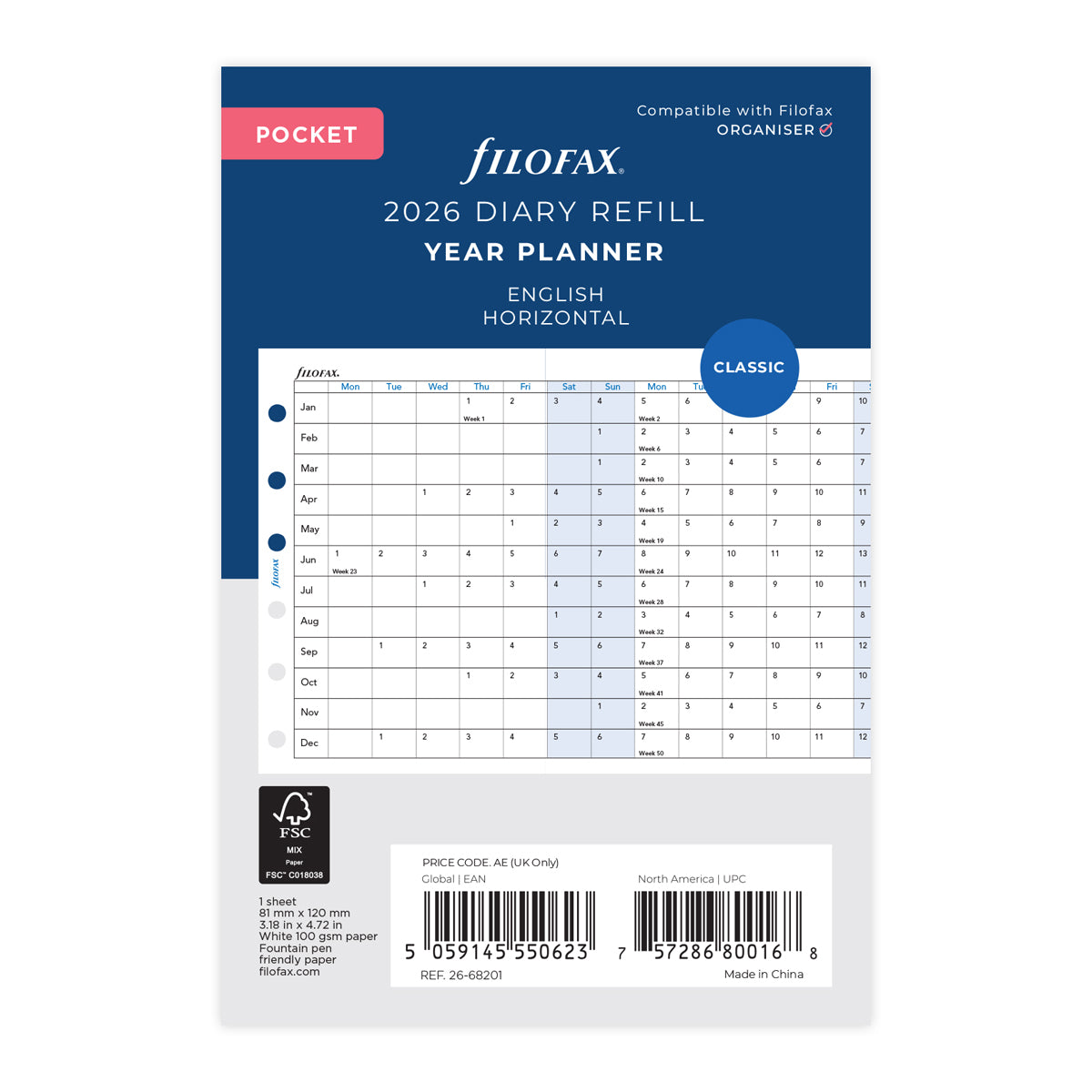 Filofax Refill Year Planner Horizontal Pocket 2026 – The Ink Spot