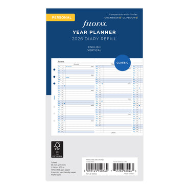 Filofax Refill Year Planner Vertical Personal 2026