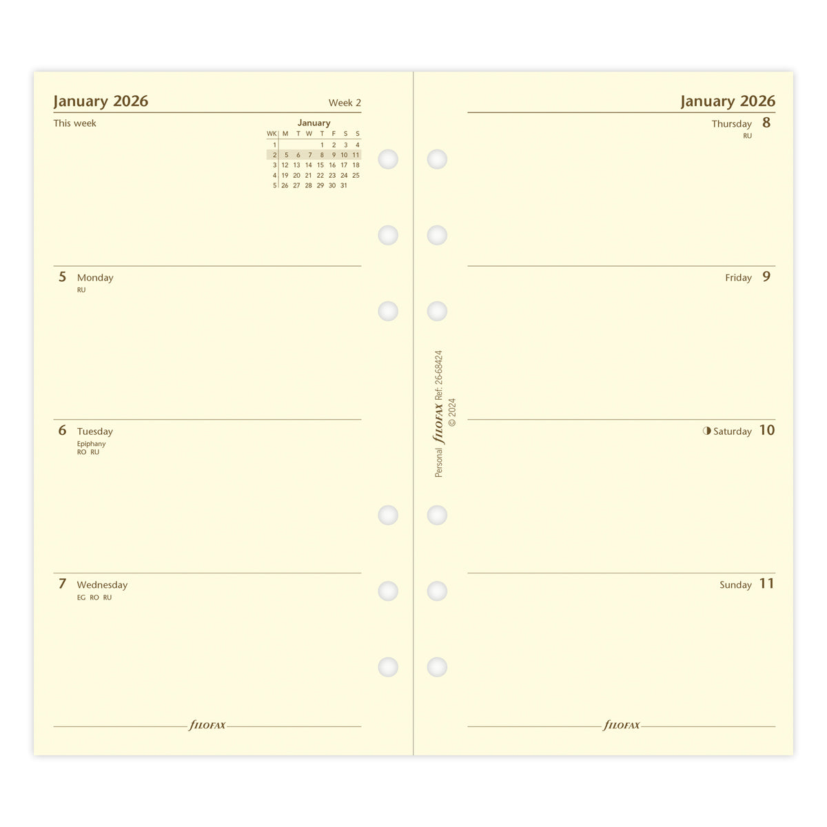 Filofax Refill Classic WTV Personal Cotton Cream 2026