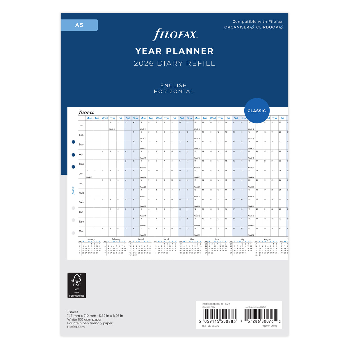 Filofax Refill Classic Year Planner Horizontal A5 2026 – The Ink Spot