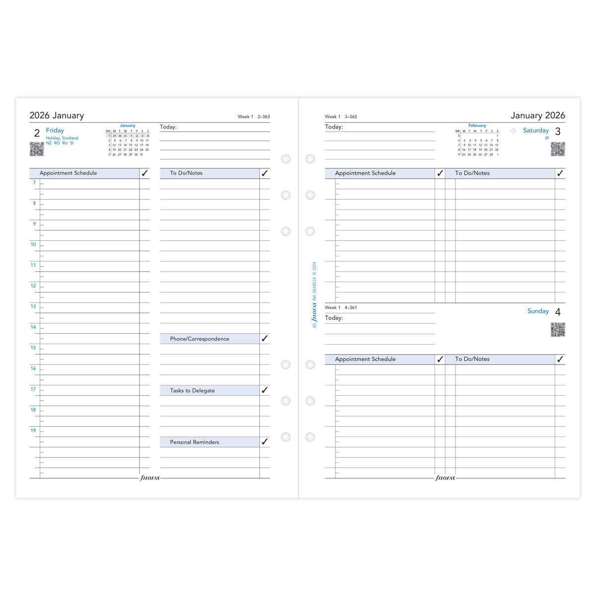 Filofax Refill Business Day Per Page A5 2026