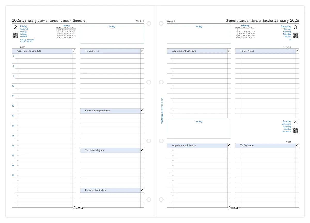 Filofax Refill Classic Day Per Page With Appointments A4 ML 2026