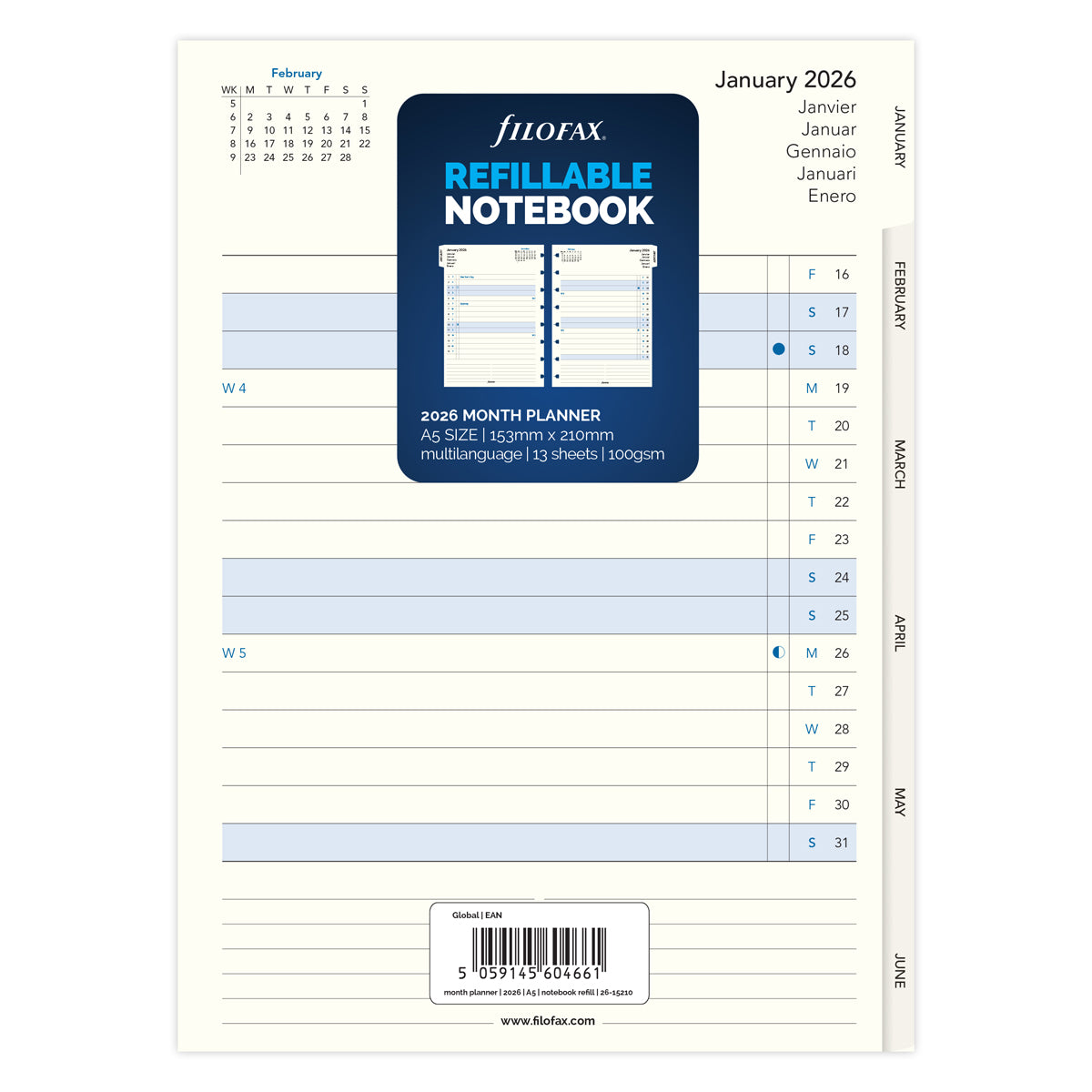 Filofax Refill Notebook A5 Month Planner 2026