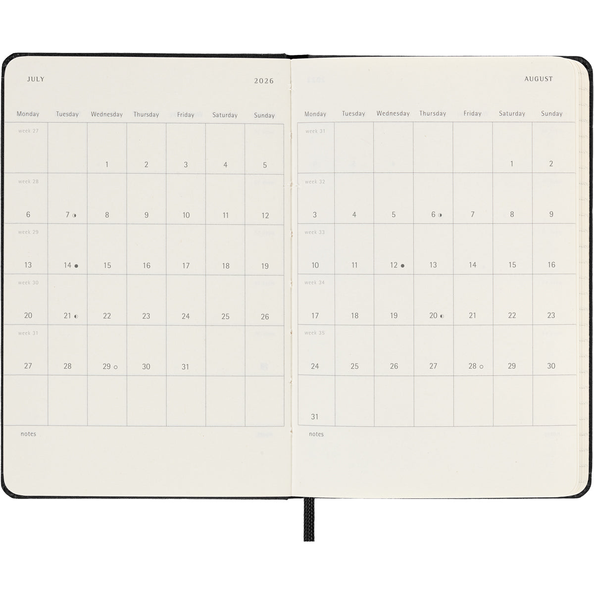 Moleskine Diary 12 Month Weekly + Notes HC Pocket Black 2026