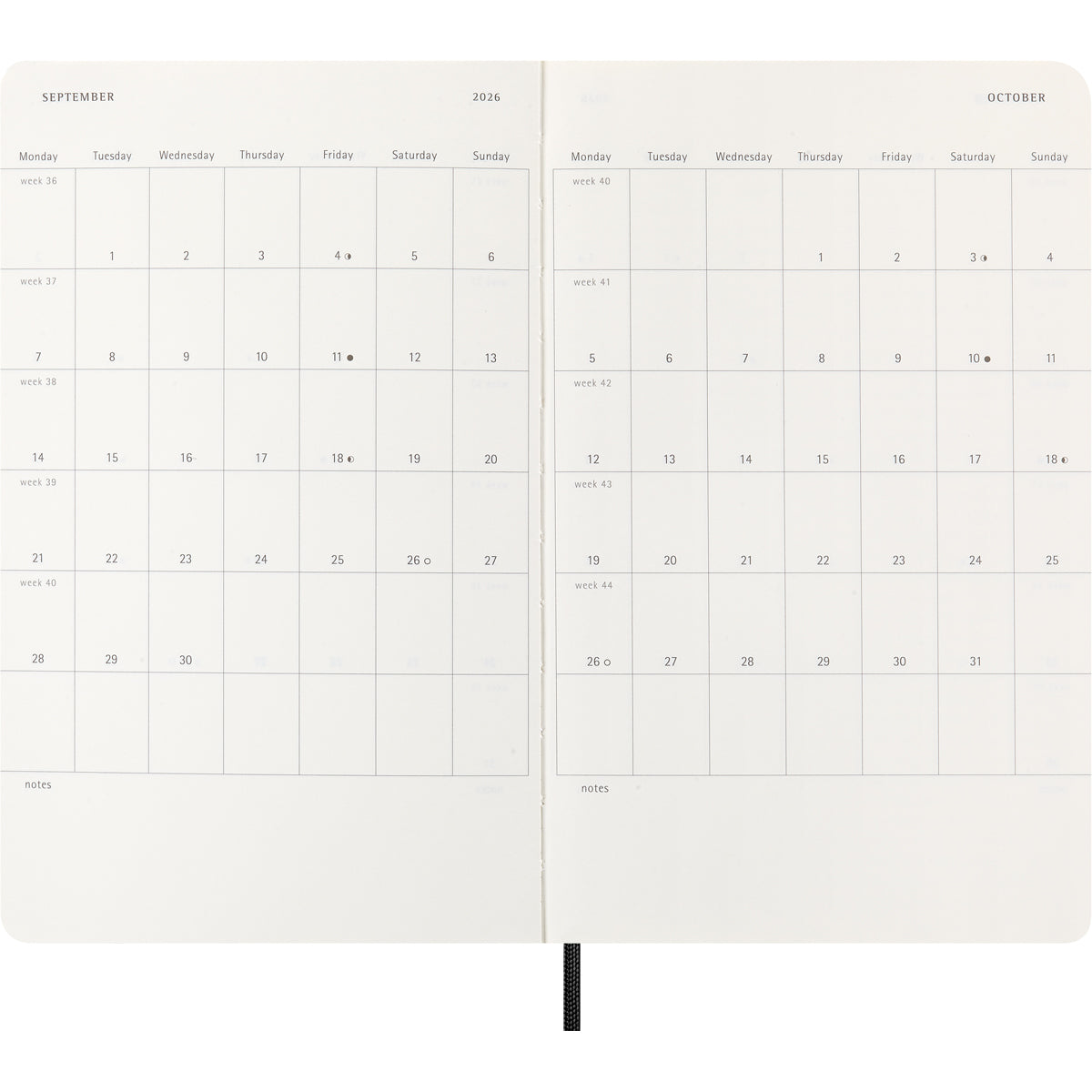 Moleskine Diary 12 Month Weekly Horizontal SC Large Black 2026