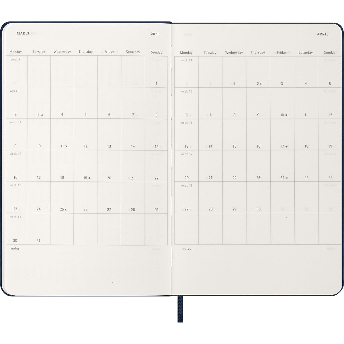 Moleskine Diary 12 Month Weekly + Notes HC Large Sapphire Blue 2026