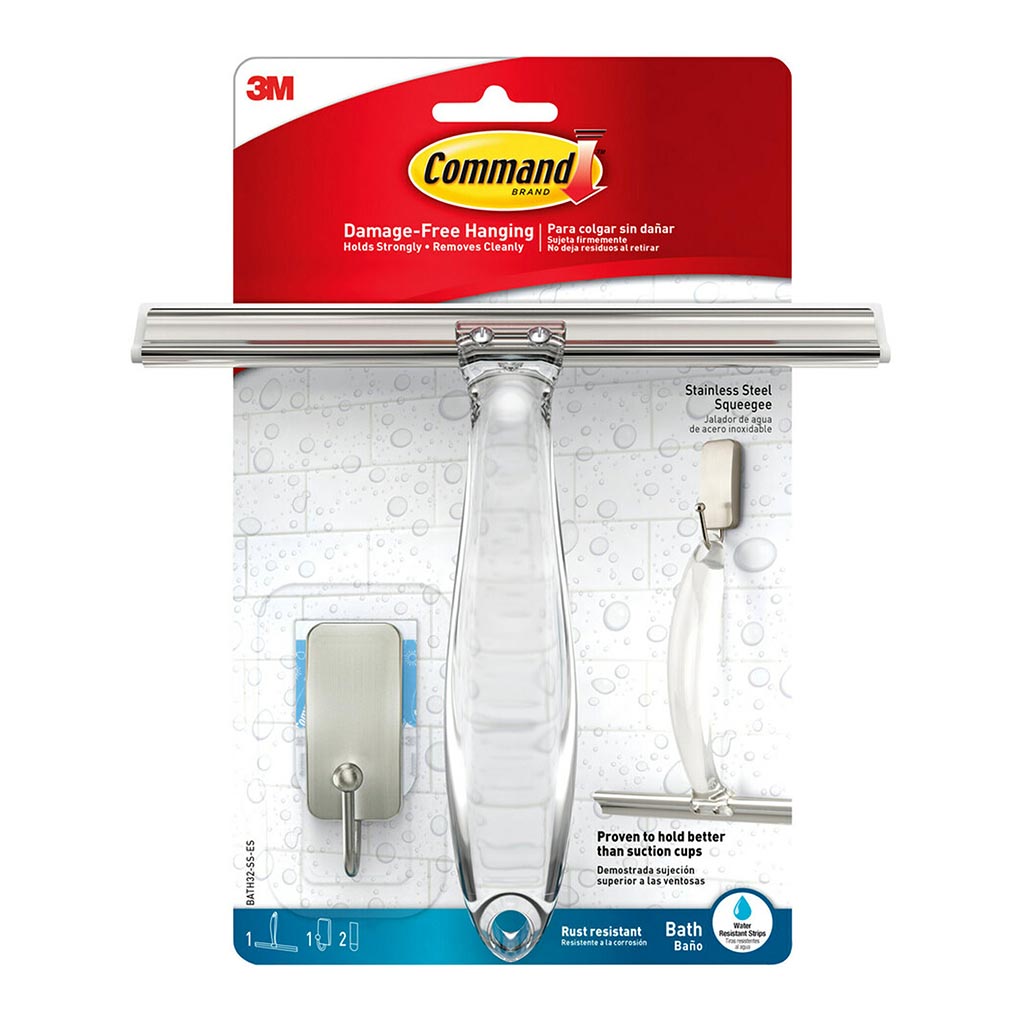 Command Metal Bath Hook and Squeegee