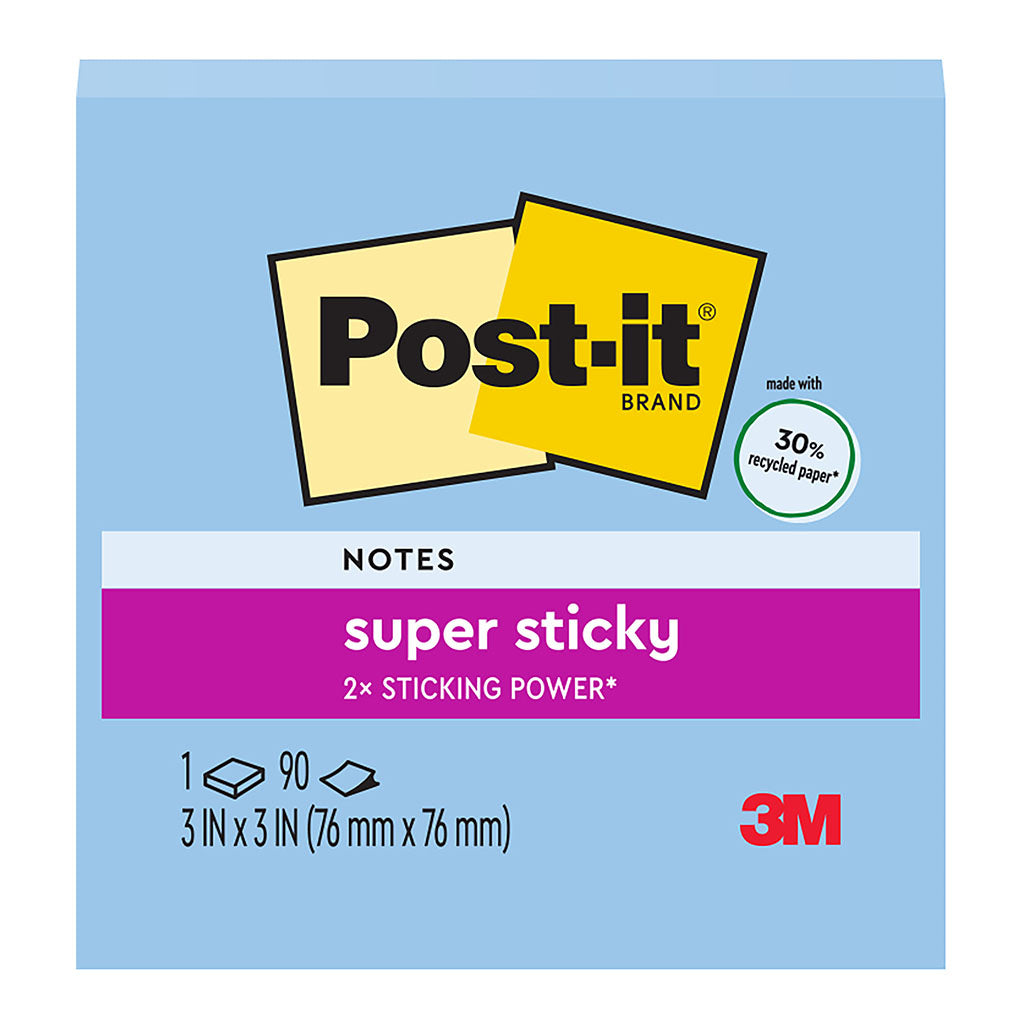 Post-it Recycled 76x76mm Washed Denim 90sheets Super Sticky Notes