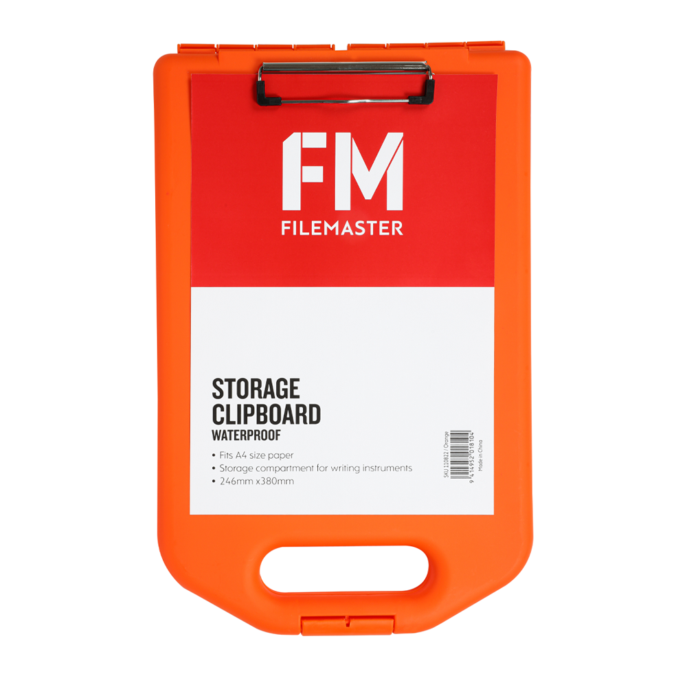 FM Storage Weatherproof Hi Vis Orange Clipboard A4