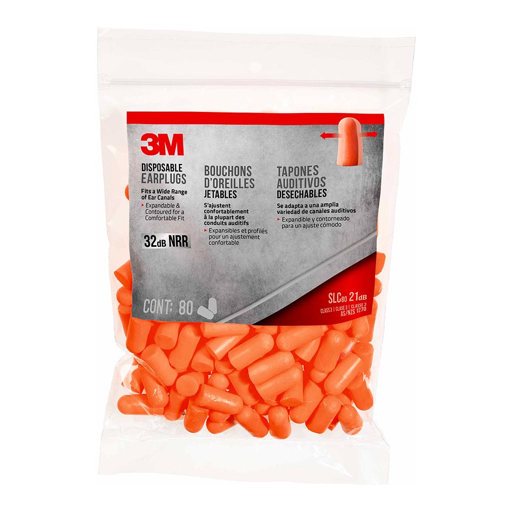 3M Disposable Earplugs Pack of 80 Pairs Orange