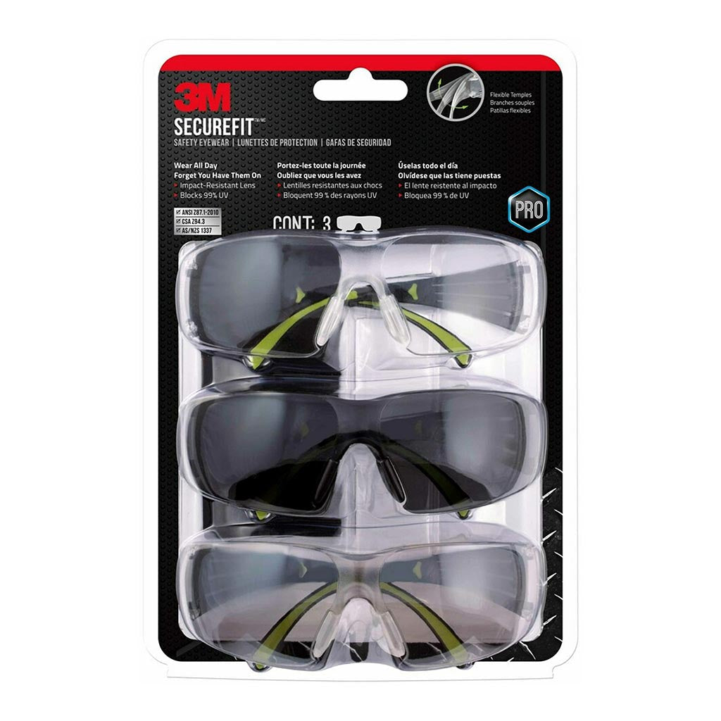 3M SecureFit Safety Eyewear Assorted Pack of 3