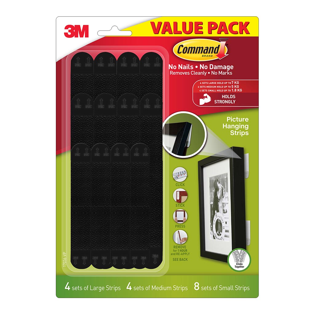 Command Narrow Black Assorted Picture Hanging Strips Value Pack of 16 Sets