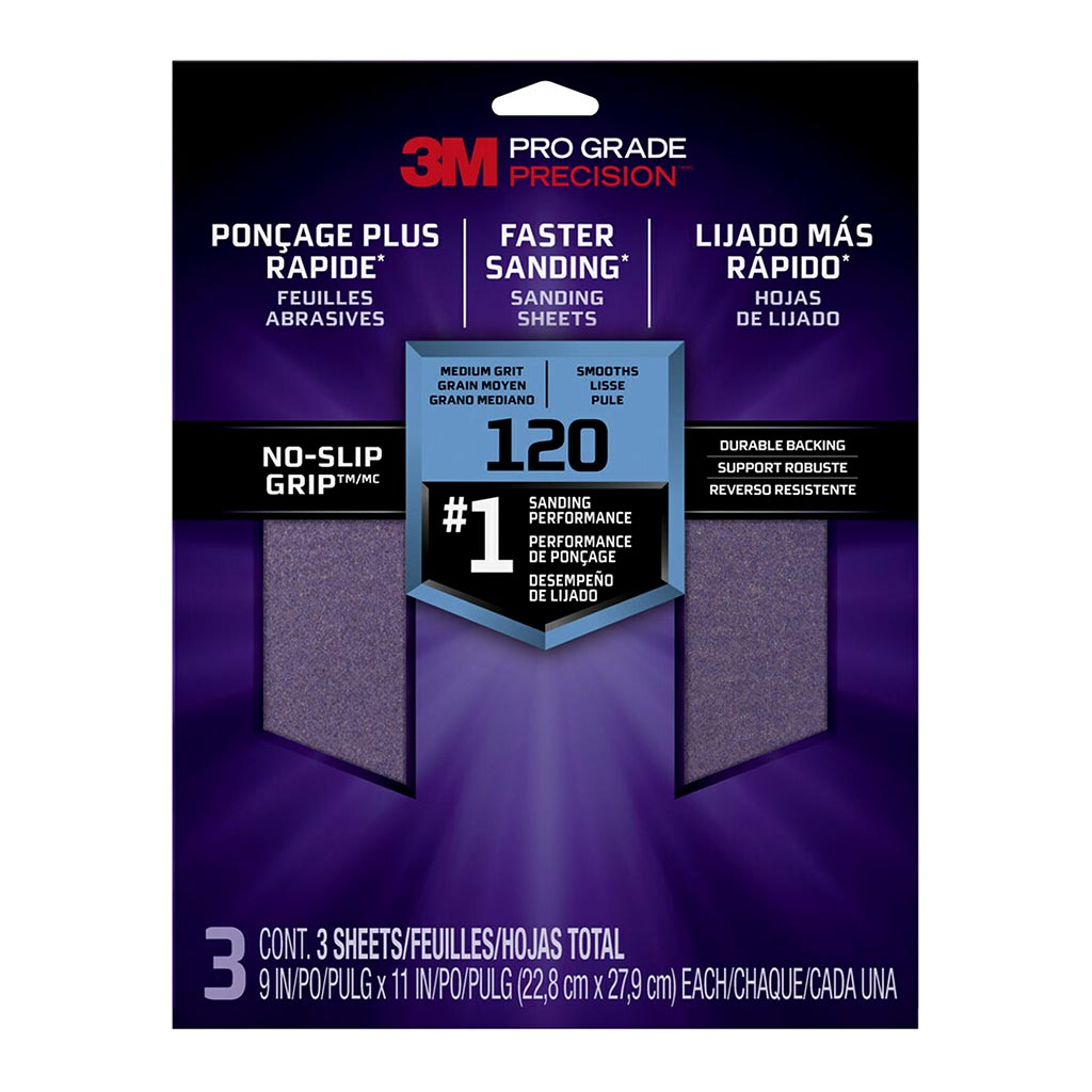 3M Pro Grade Precision 120 Grit Sanding Sheets Pack of 3