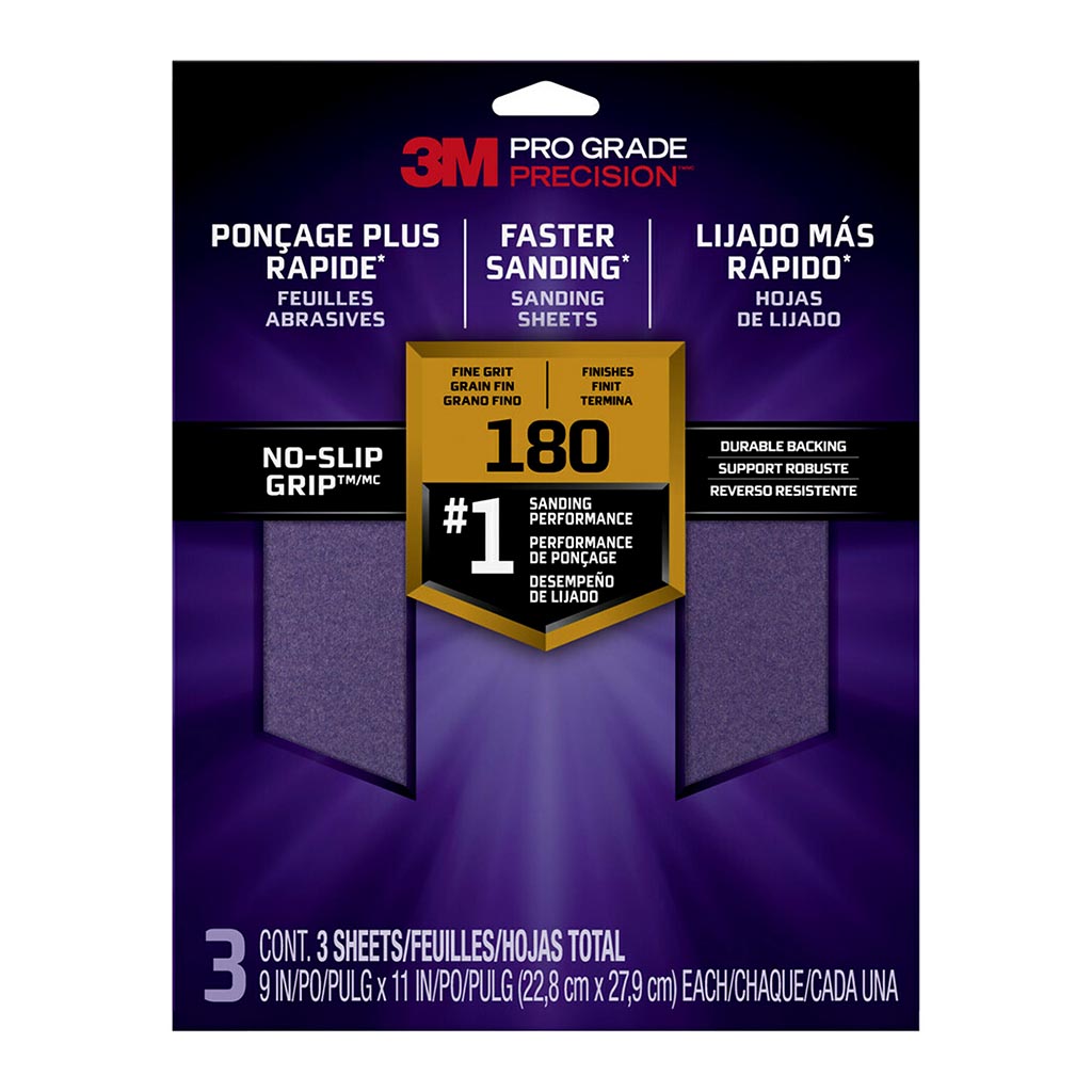 3M Pro Grade Precision 180 Grit Sanding Sheets Pack of 3