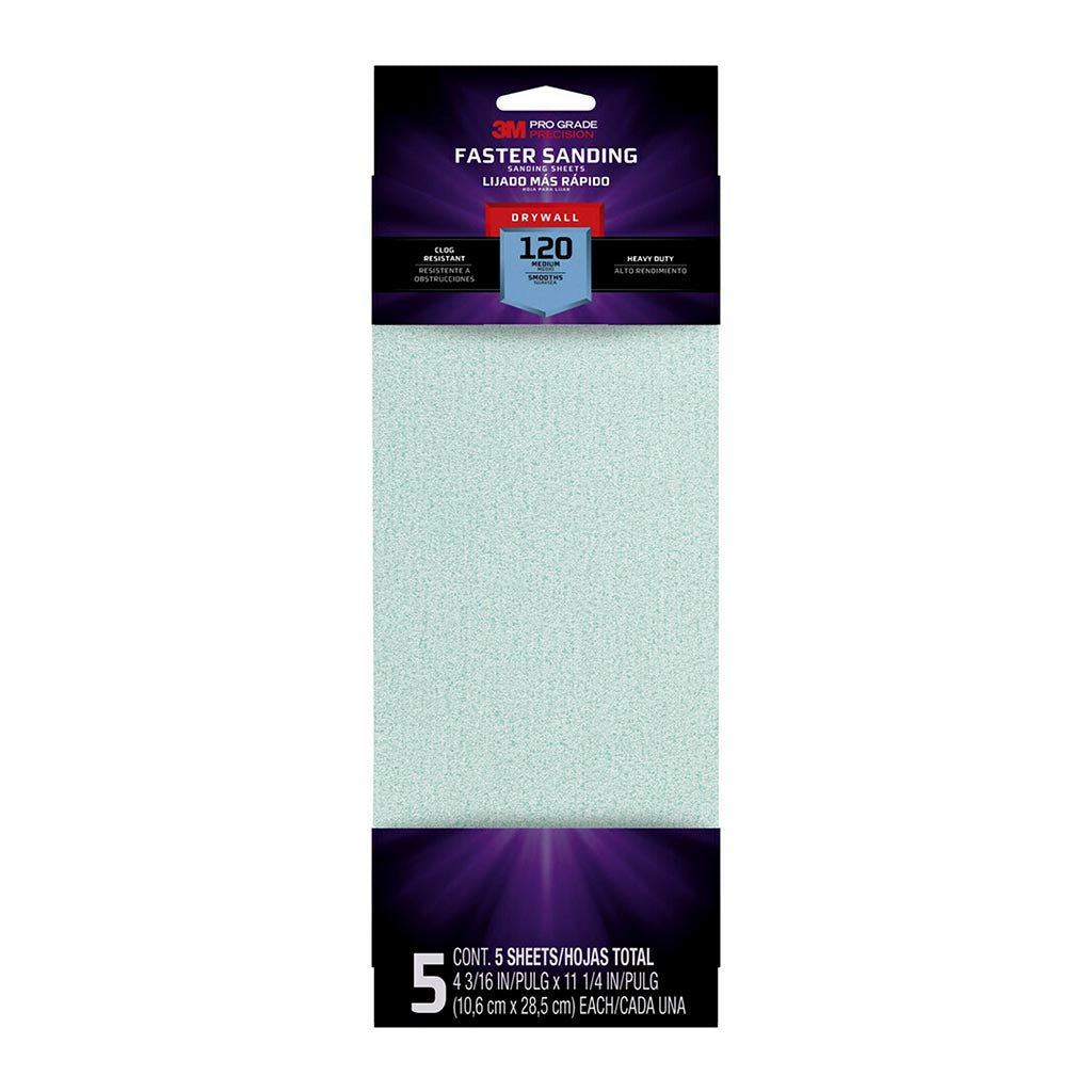 3M Pro Grade Precision 120 Grit Sanding Sheets Pack of 5