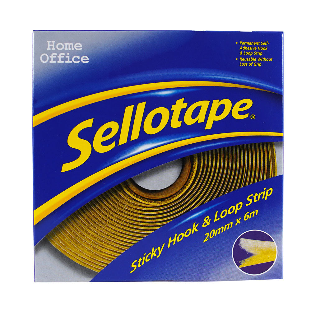 Sellotape Sticky Hook & Loop Strip Permanent 20mm X 6m