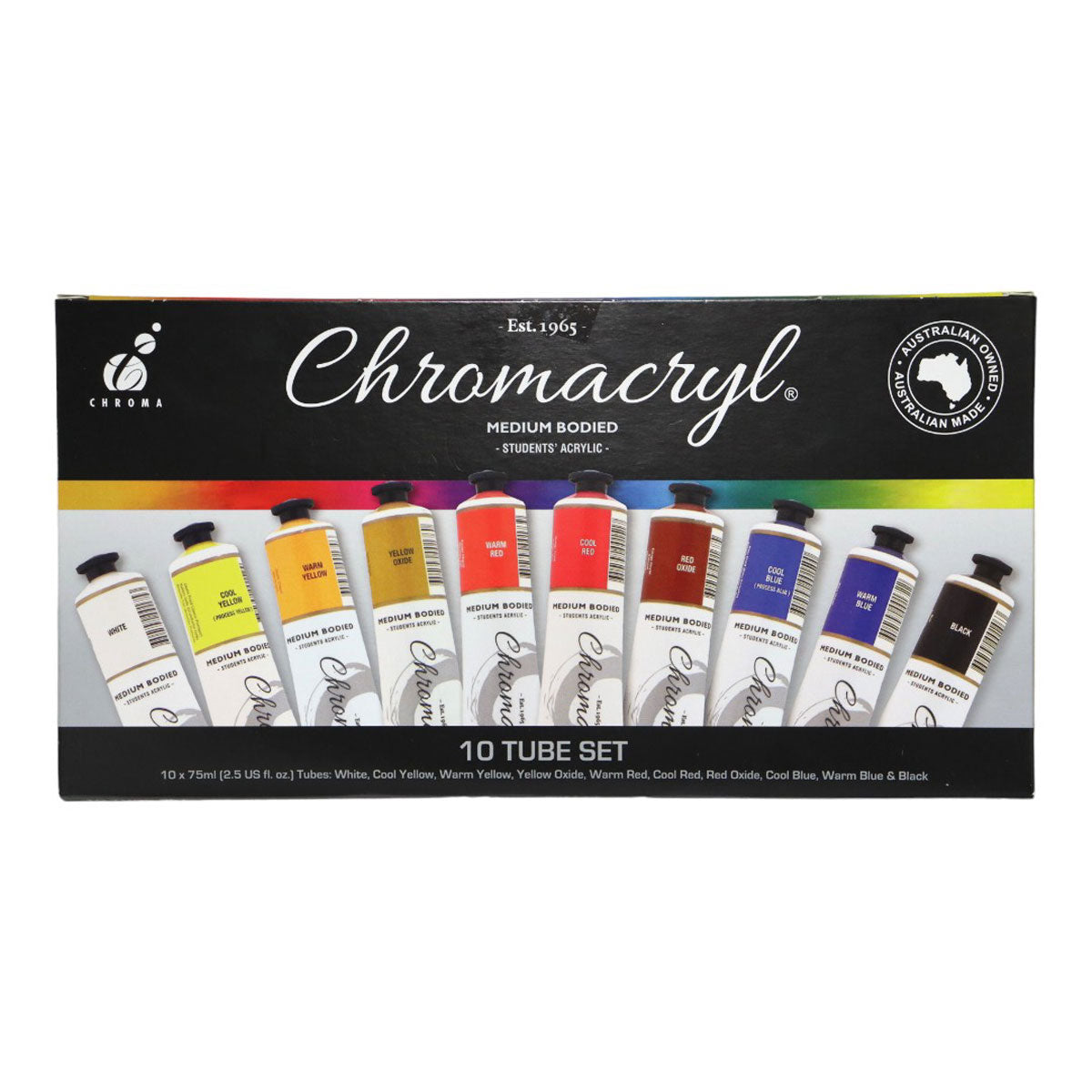 Chromacryl Acrylic Paints Set of 10 X 75ml