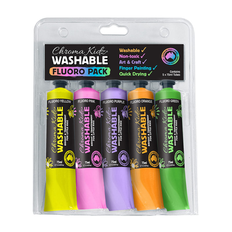 Chroma Kidz Washable Fluo Acrylic Paints Set of 5 X 75ml
