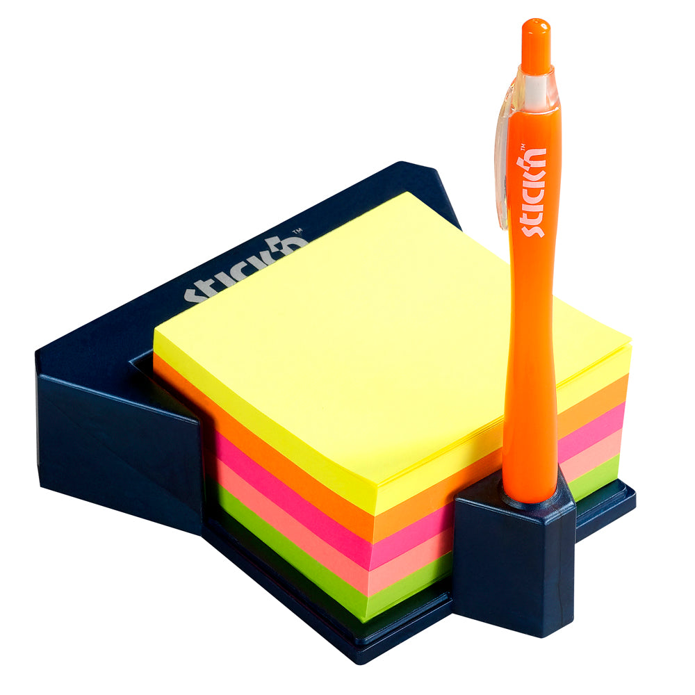 Stick'n Note Cube With Holder 76x76mm 400 Sheets Pastel Neon Mixed