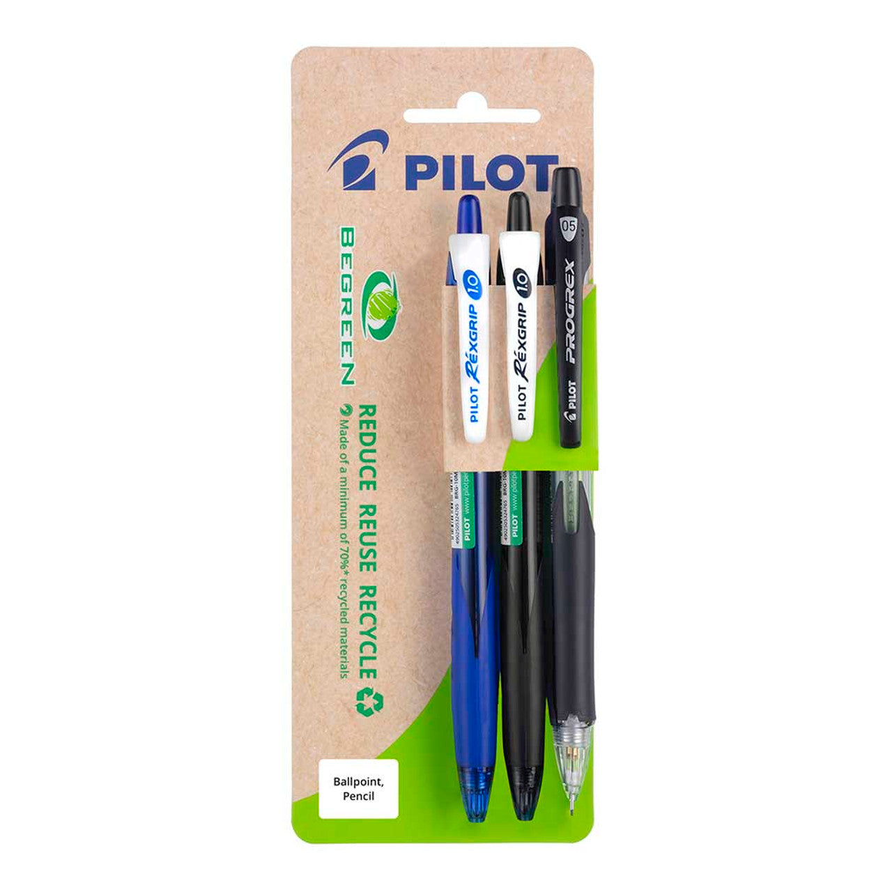 Pilot Begreen Rexgrip Progrex Pens Assorted Pack Of 3