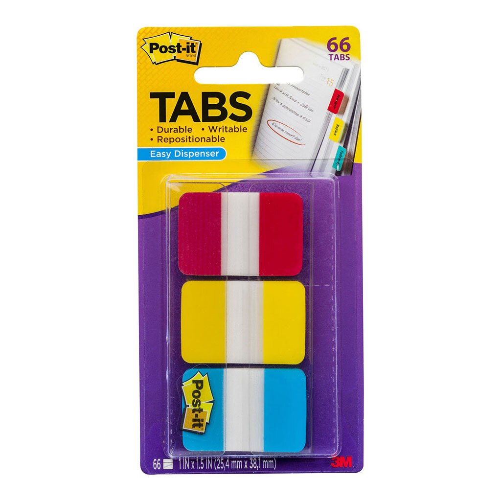 Post-it Durable Tabs 686-RYB Blue Red Yellow 25x38mm Pack Of 66