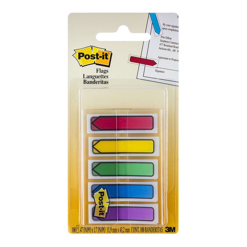 Post-it Flags 684-arr1 Arrow Size 12mm X 43mm Blue Green Purple Red Yellow Pack 100