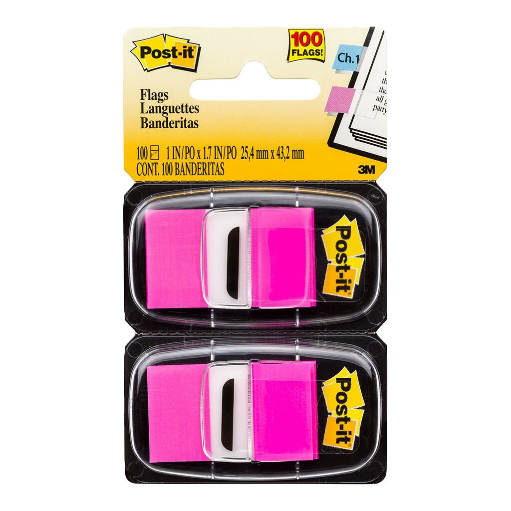 Post-it Flags 680-bp2 Twin Pack Bright Pink 25 X 43mm 50/dispenser, 2 Dispensers/pack