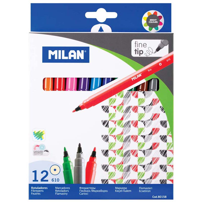 Milan Fine Tip Assorted Markers Set of 12